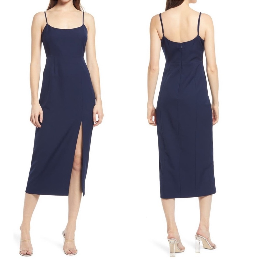 Wayf Diana Slit midi dress, navy blue, size Medium